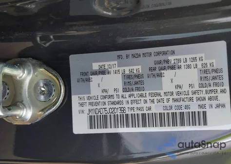 2018 Mazda Mx-5 Miata Grand Touring из США, поврежденный, VIN JM1NDAD75J0201398